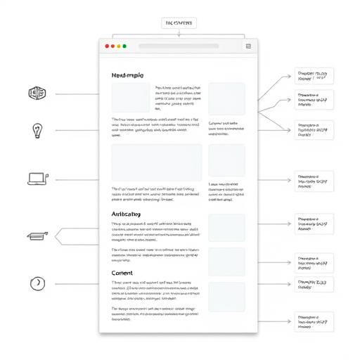 Diagram showing a simplified web page layout with clear sections for header, navigation, main content, and footer, representing structured web design for accessibility.